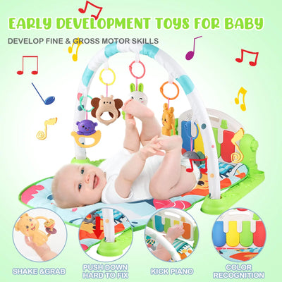 Baby Play Mat, 3 in 1 Baby Activity Play Mat Infant Play Gym Kids Musical Play Crawling Mat, Green