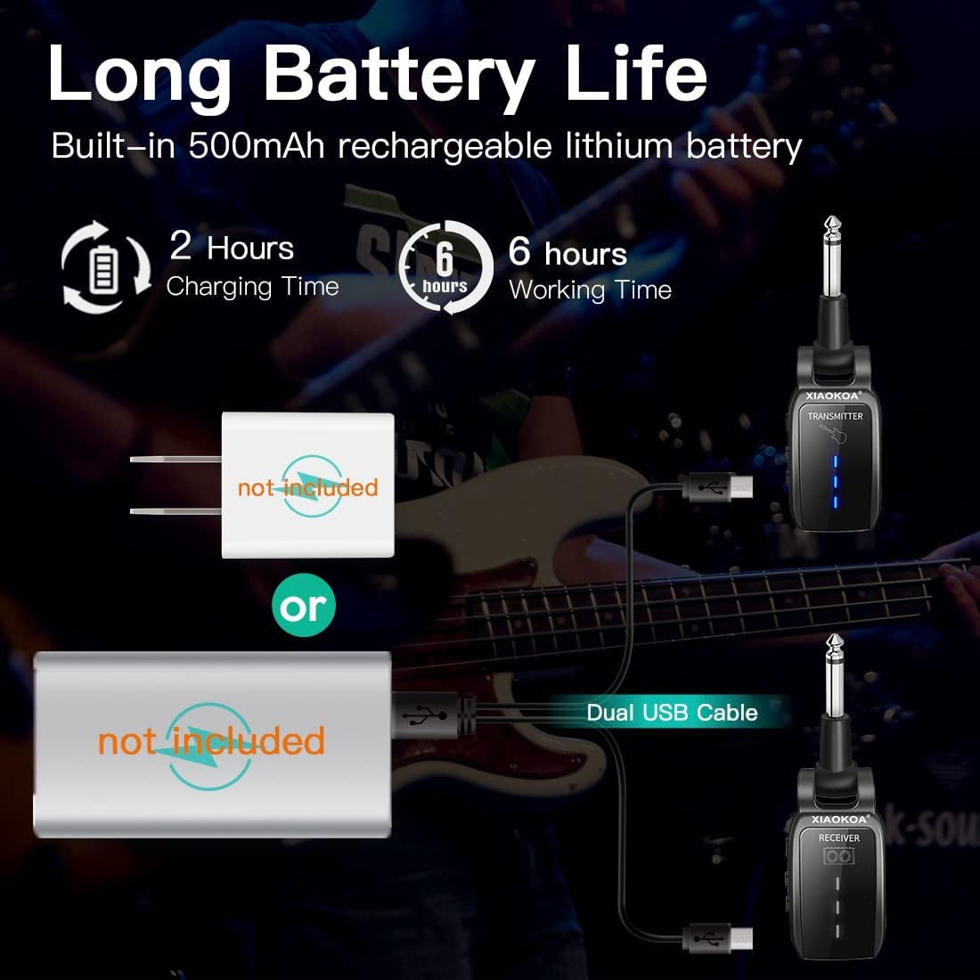 Sistema Inalambrico Para Guitarra Receptor De Transmisor Audio Recargable 15Cana