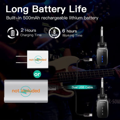 Sistema Inalambrico Para Guitarra Receptor De Transmisor Audio Recargable 15Cana