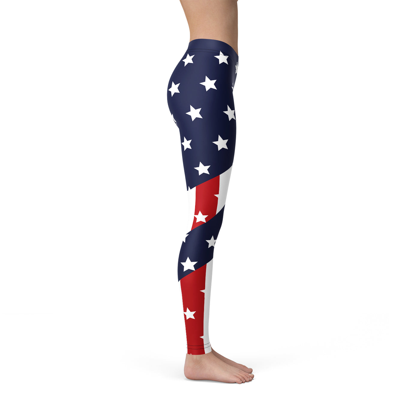 Womens American Flag Leggings featuring stars and stripes design, perfect for patriotic events and everyday wear.