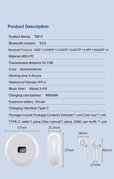 Bluetooth 5.0 Wireless Earphone TWS Touch Control Earbuds