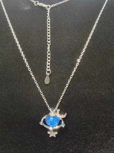 Shiny Stars and Moon Pendant Silver Necklace