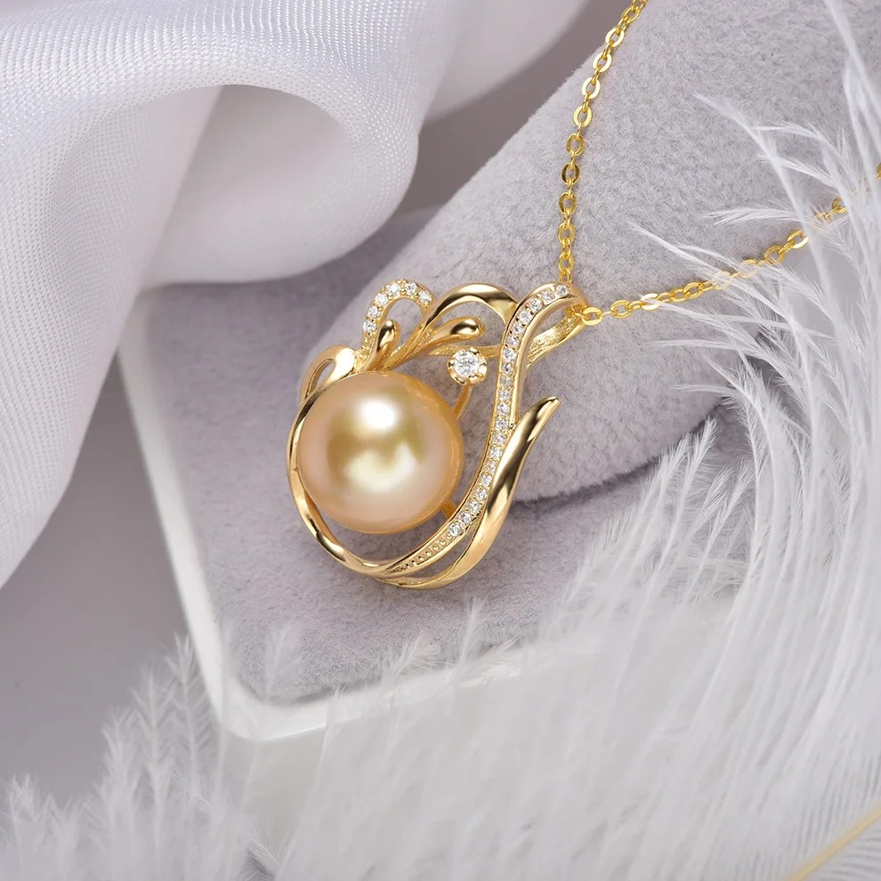 11-12mm 925 Silver Saltwater Gold Pearl Pendant