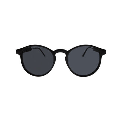Jase New York Connor Sunglasses in Triple Black with retro round frame and UV protected lenses.