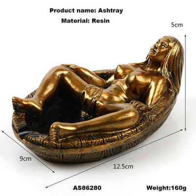 Vintage Gold Resin Ashtray Knic-knack Figurine of a Beautiful Woman