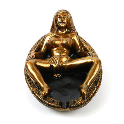 Vintage Gold Resin Ashtray Knic-knack Figurine of a Beautiful Woman
