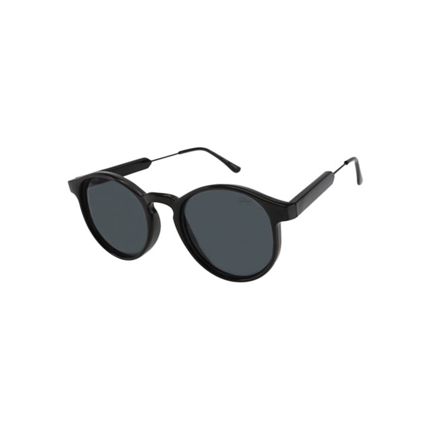 Jase New York Connor Sunglasses in Triple Black showcasing a retro round frame with black lenses.