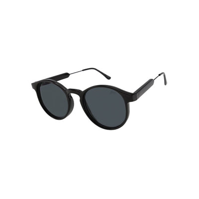 Jase New York Connor Sunglasses in Triple Black showcasing a retro round frame with black lenses.