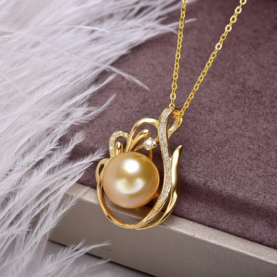 11-12mm 925 Silver Saltwater Gold Pearl Pendant