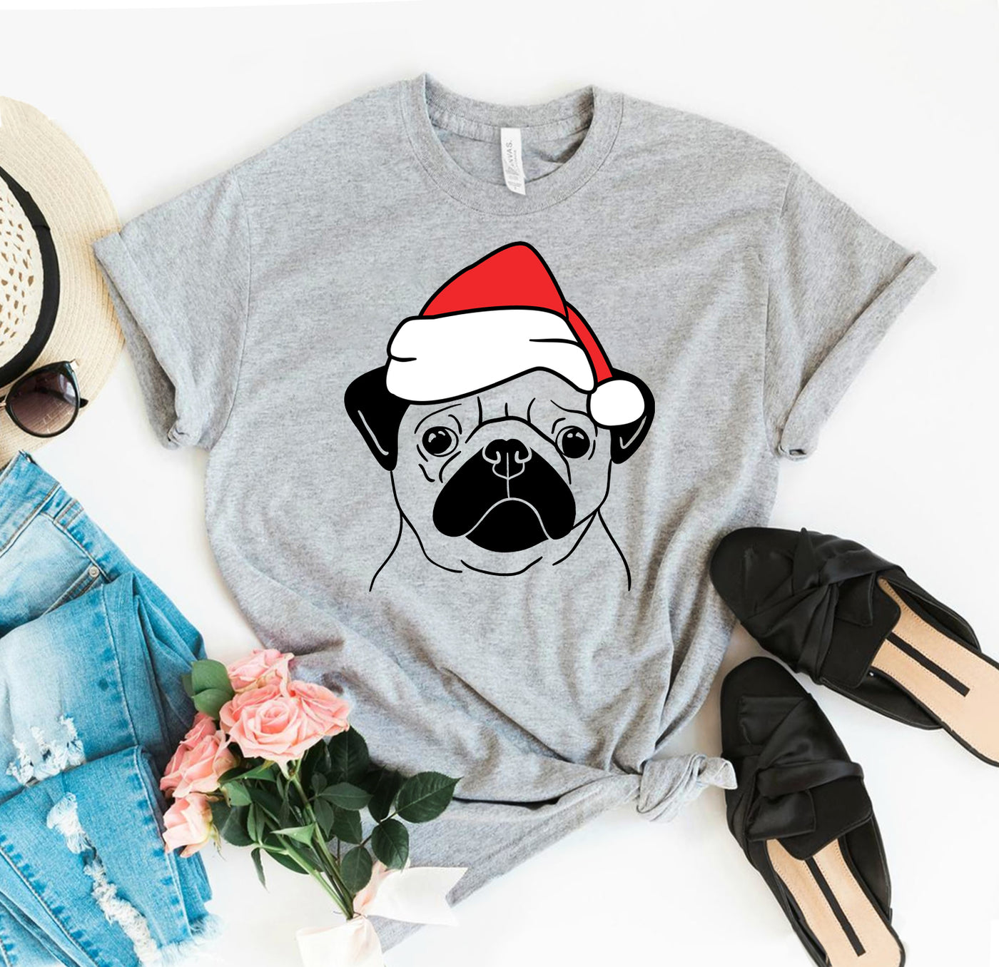 Pug Christmas Tshirt quality print