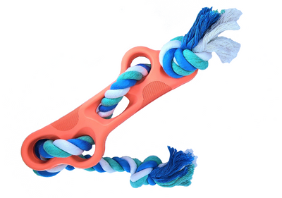 Rubber Bone Dog Chew Toy with Tug Rope -- Great for Active Dogs, durable interactive toy for chewing and playing.