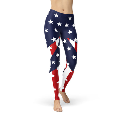 Womens American Flag Leggings featuring stars and stripes, perfect for patriotic events and stylish everyday wear.