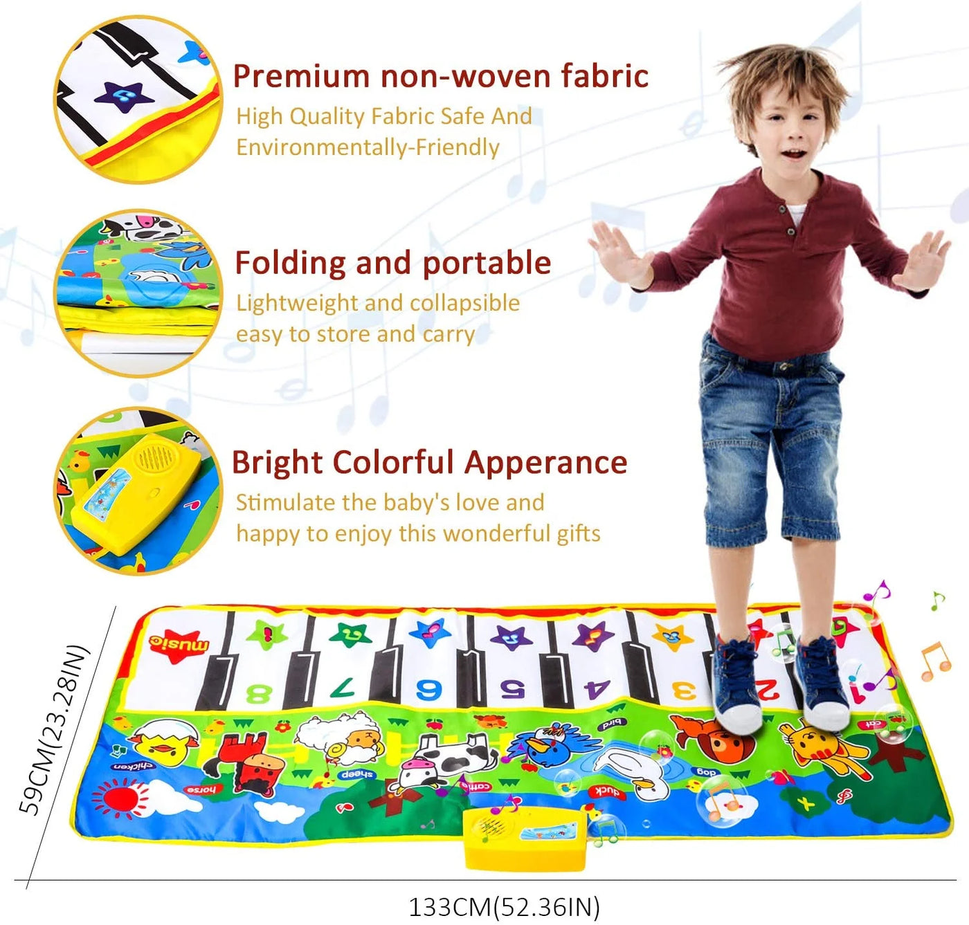 Portable Musical Piano Mat - Educational Toy with 8 Animal Sounds - Dance Mat for Kids, Toddler Girls, Boys - Gift (53X23 In)