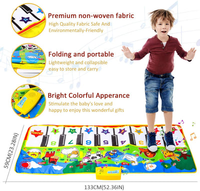 Portable Musical Piano Mat - Educational Toy with 8 Animal Sounds - Dance Mat for Kids, Toddler Girls, Boys - Gift (53X23 In)
