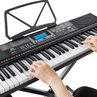 61 Lighted Keys Electronic Keyboard Piano Set with USB MIDI, Headphones, Microphone, Sustain Pedal, Stand for Beginner