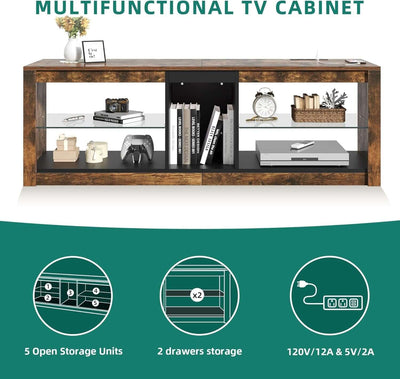 LED TV Stand With RGB Lighting And Power Outlets For 60 Inch TVs