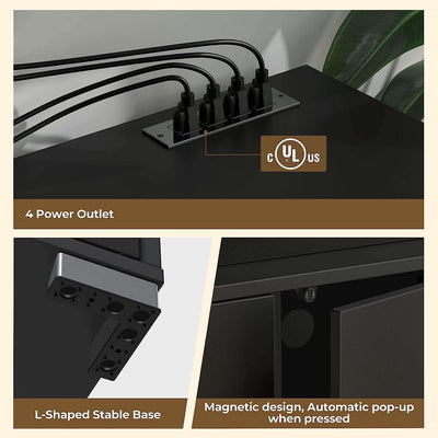 LED TV Stand With Power Outlet And Storage Cabinet
