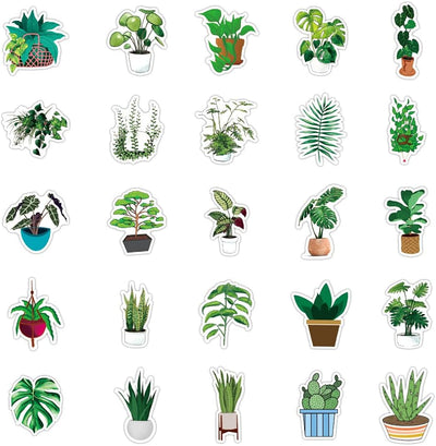 100 Pcs Green Plant Stickers,  Greenery Leaf Vinyl Decal, Waterproof Aesthetic Sticker Pack, Potted Plant Floral Decals Stickers for Laptop Water Bottles Phone Computer Decal