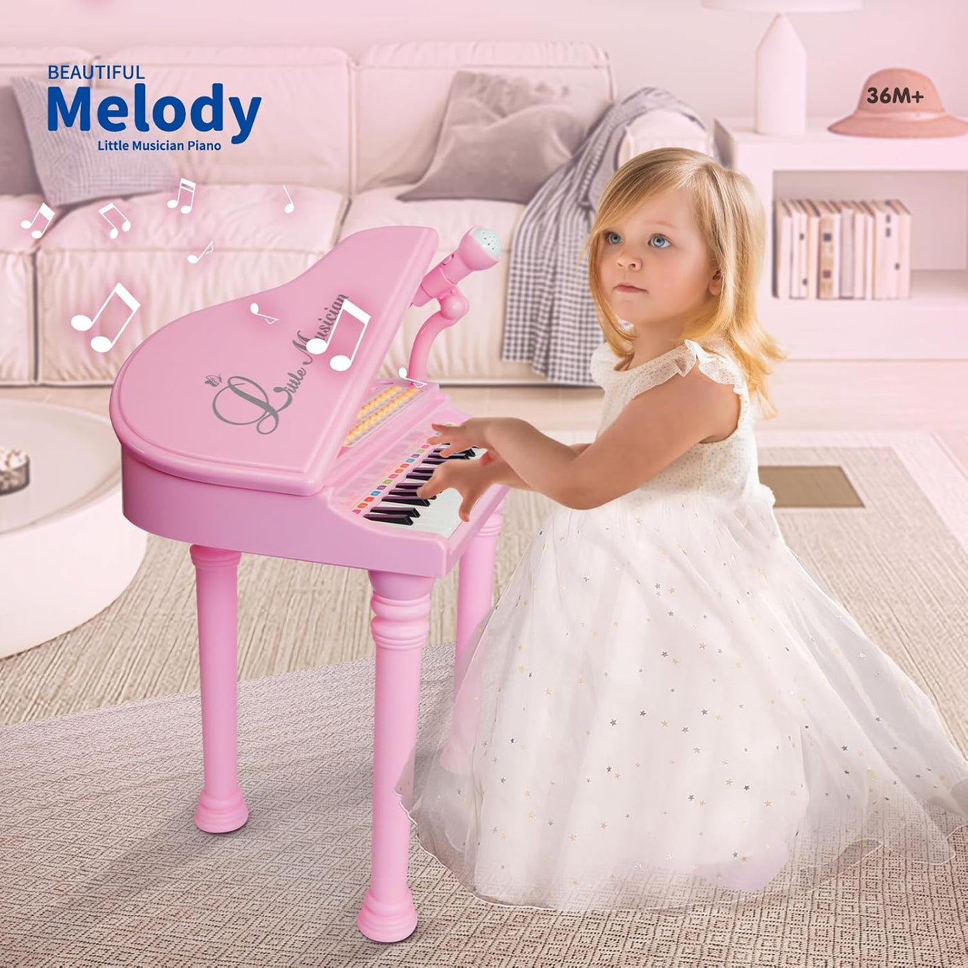Piano Keyboard Toys for Girls - 31 Keys Kids Toy Piano with Microphone and Stool for Toddler Music Toy for 3+ Years Old Girls Birthday Gift