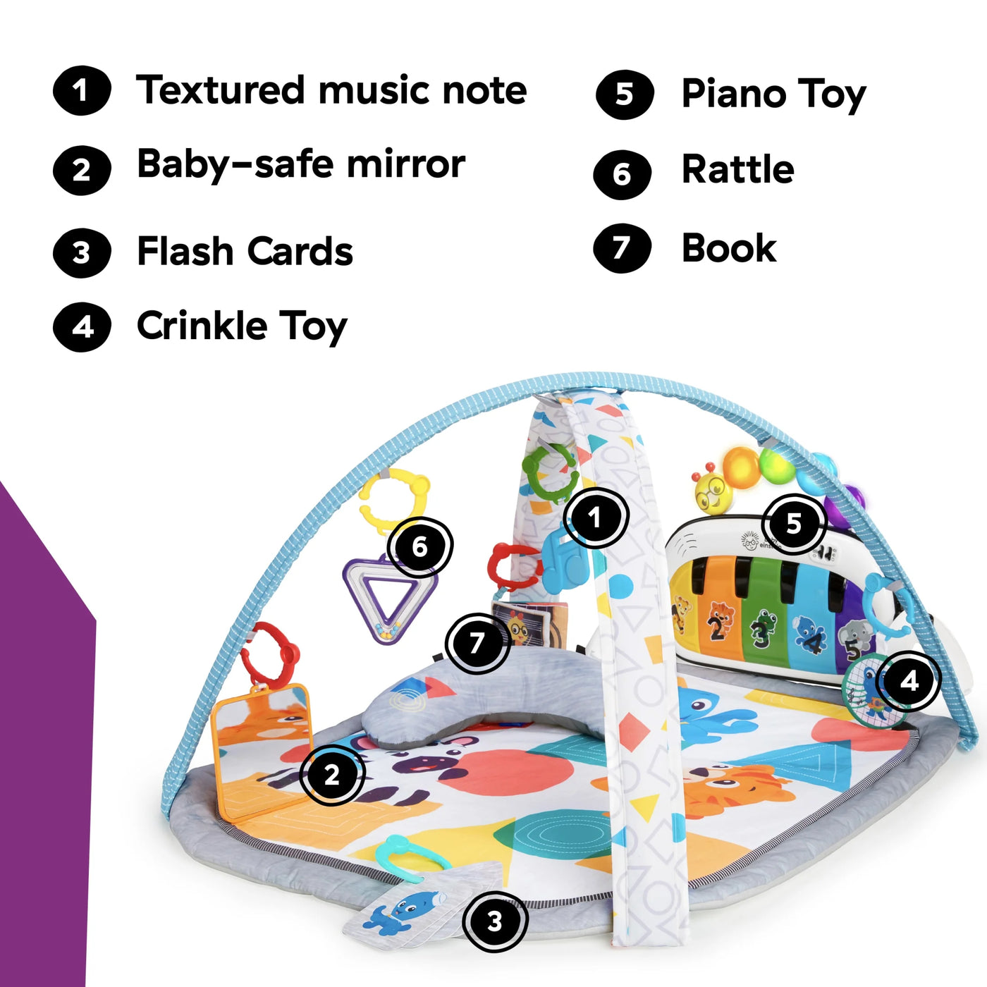 Kickin' Tunes 4-In-1 Infant Baby Activity Gym & Tummy Time Play Mat with Piano, 0-36 Months, Multicolor
