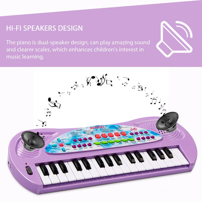 Kids Piano, Kids Keyboard 32 Keys Portable Electronic Musical Instrument Multi-Function Music Piano for Kids Early Learning Educational Toy Birthday Xmas Day Gifts (Purple)