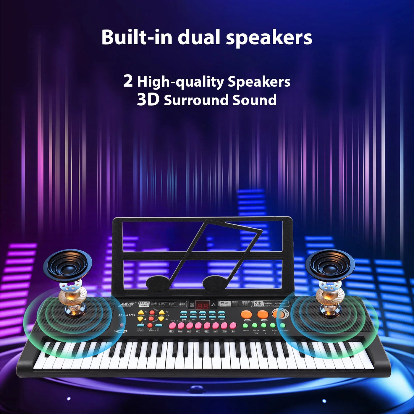 61-Key Keyboaed Piano with Dual Speaker, Microphone and Stand or Kids, Adult & Beginners, Black