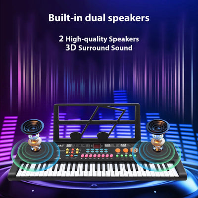 61-Key Keyboaed Piano with Dual Speaker, Microphone and Stand or Kids, Adult & Beginners, Black