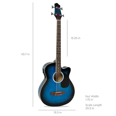 22-Fret Full Size Acoustic Electric Bass Guitar W/ 4-Band Equalizer, Truss Rod - Blue