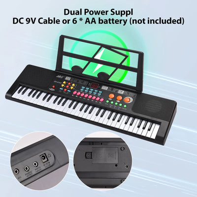 61-Key Keyboaed Piano with Dual Speaker, Microphone and Stand or Kids, Adult & Beginners, Black