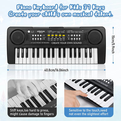 Kids Piano Keyboard, 37 Keys Electronic Music Piano for Kids Portable Multi-Function Musical Instruments Birthday Educational Toys for 3 4 5 6 7 Year Old Boys Girls Children Beginner(Black)