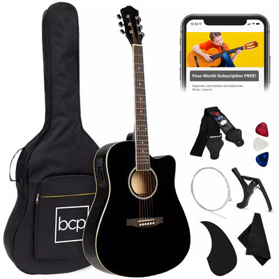 Best Choice Products Beginner Acoustic Electric Guitar Starter Set 41In W/ All Wood Cutaway Design, Case