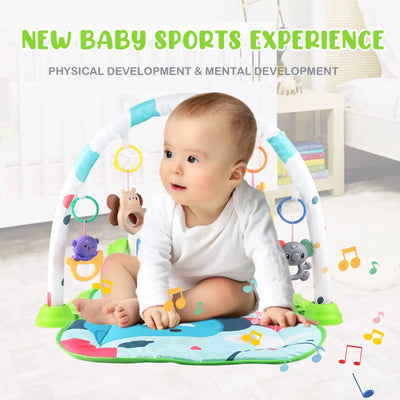Baby Play Mat, 3 in 1 Baby Activity Play Mat Infant Play Gym Kids Musical Play Crawling Mat, Green