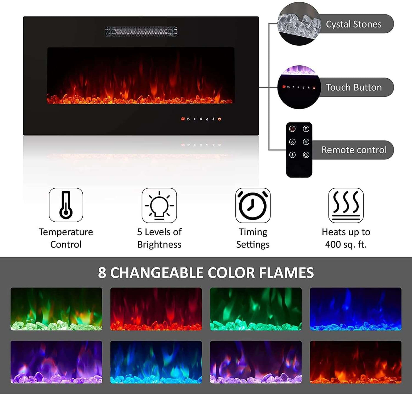 Electric Fireplace TV Console High Gloss Finish Elegant