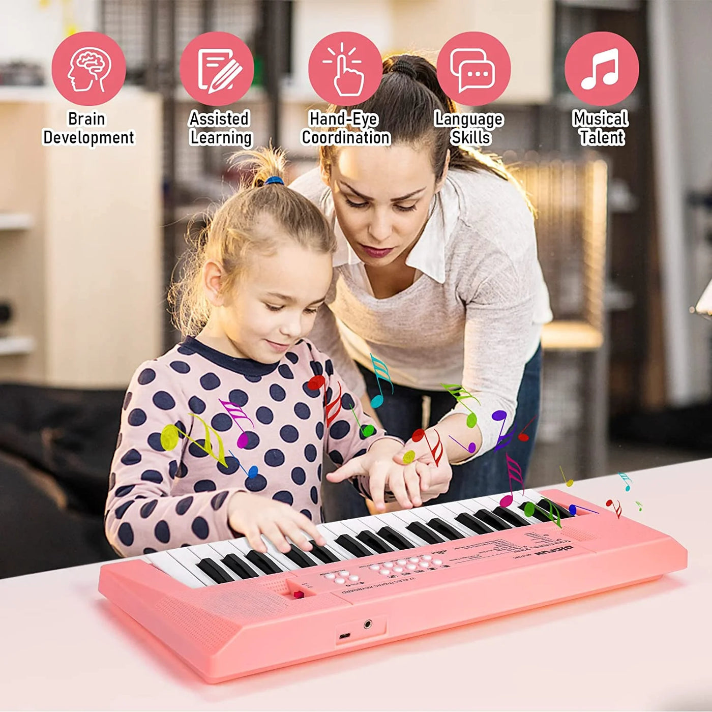 Kids Piano Keyboard, 37 Keys Piano for Kids Music Piano with Microphone Portable Multi-Function Electronic Educational Musical Gift Toys for 3 4 5 6 Year Old Girls Boys Beginners (Pink)