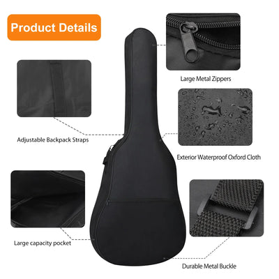 Guitar Bag,  40-41" Acoustic Guitar Bag, Waterproof Guitar Case with Dual Adjustable Shoulder Strap, Guitar Dust Cover, Soft Guitar Backpack Case, Black