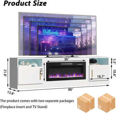 80 Inch Electric Fireplace TV Stand With LED Lights