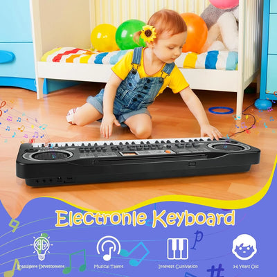 61 Key Keyboard Piano, Electronic Keyboard Piano with Microphone for Kids Gift, Black