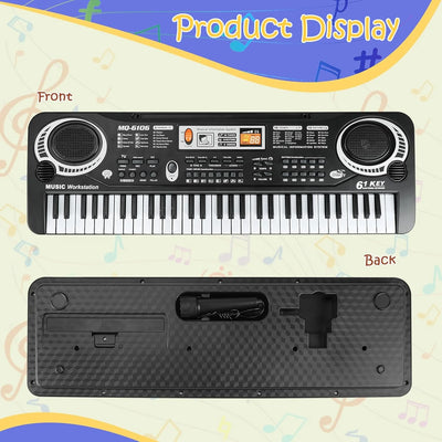 61 Key Keyboard Piano, Electronic Keyboard Piano with Microphone for Kids Gift, Black