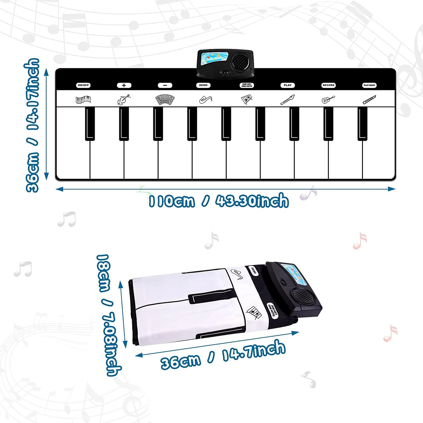 Piano Musical Mat, Musical Toys Floor Piano Keyboard Mat with 8 Instruments Sounds Music Dance Touch Playmat, Early Educational Toys Gifts for 1 2 3 4 5 Year Old Boys Girls Toddlers