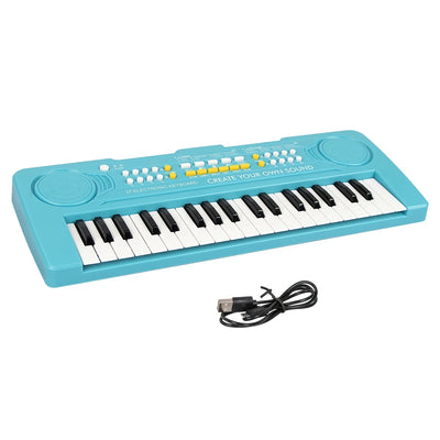 Kids Piano Keyboard, 37 Keys Electronic Digital Piano with Double Built-In Speaker, Microphone, Music Keyboard Early Learning Educational Toy Birthday Xmas Day Gifts for Kids (Blue)