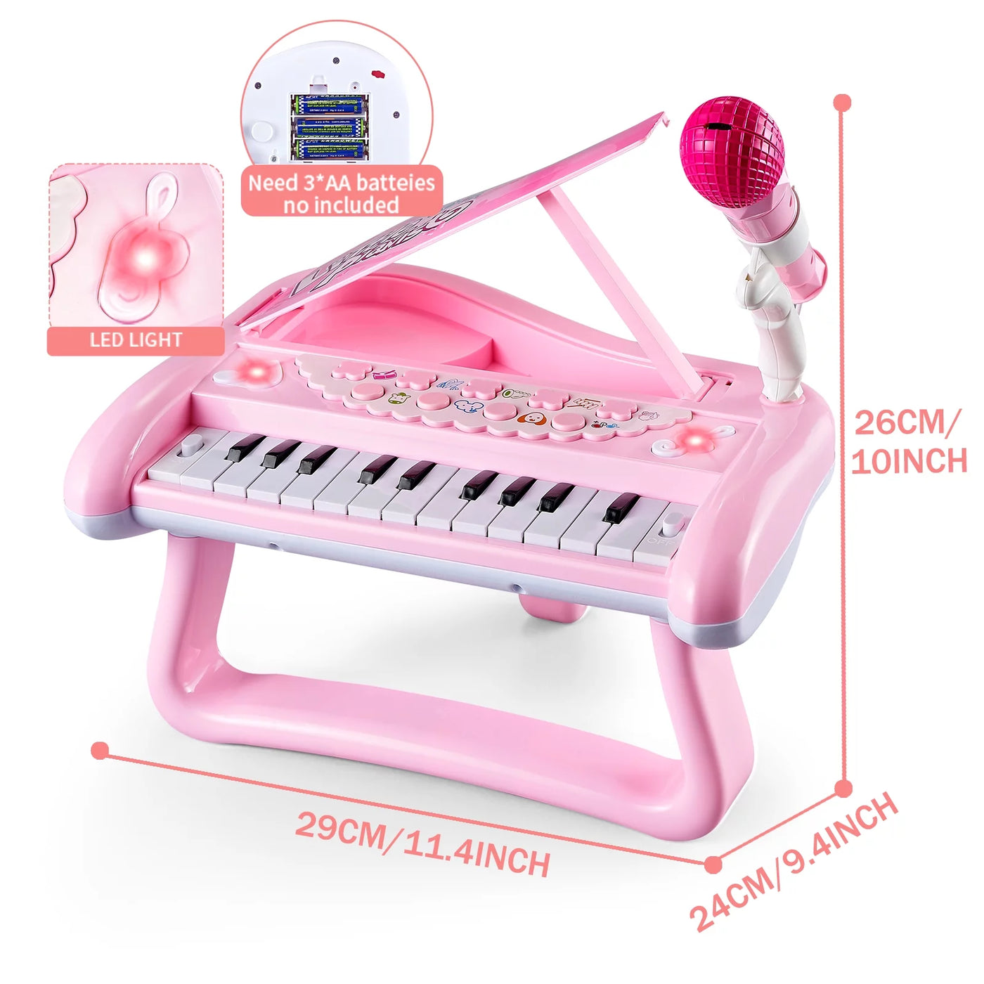 Girls First Birthday Gift Toddler Toy for 2 Year Old Baby Present Musical Keyboard Kids Instrument with Microphone Sound Toy Pink