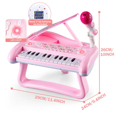 Girls First Birthday Gift Toddler Toy for 2 Year Old Baby Present Musical Keyboard Kids Instrument with Microphone Sound Toy Pink