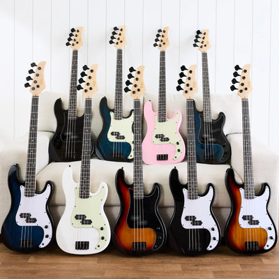 Full Size Beginner 4-String Electric Guitar Bass Guitar W/ Padded Case - Hollywood Blue/Black