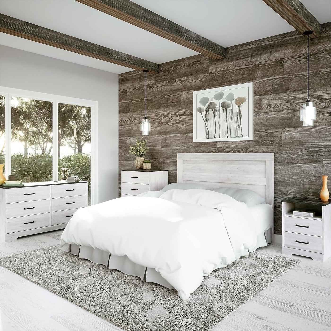 Rustic Ridge Farmhouse 6-Drawer Double Dresser, Washed White Dresser