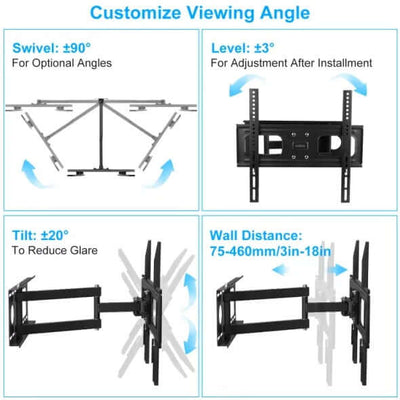 TV Wall Mount Swivel Tilt Full-Motion Articulating Wall Rack For