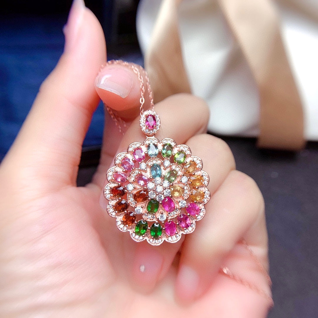 LuxeJewels™ – CandyBloom Tourmaline Pendant Necklace