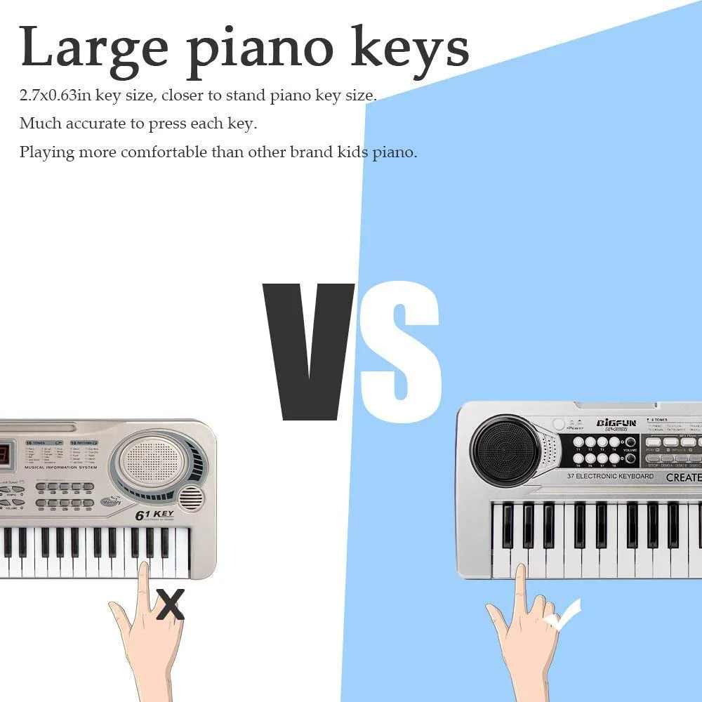 Kids Piano, Kids Keyboard 37 Keys Portable Electronic Musical Instrument Multi-Function Music Piano for Kids Early Learning Educational Toy Birthday Xmas Day Gifts (Silver)