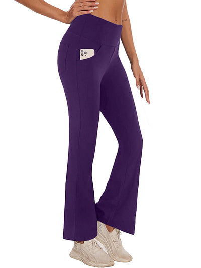 Womens Bootcut Yoga Pants with Pockets High Waist Bootleg Trousers Workout Gym Flare Legging Activewear Purple M