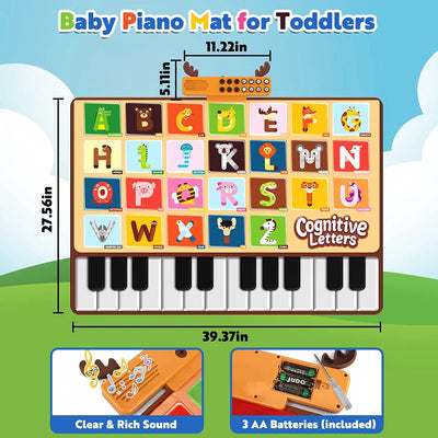 Baby Musical Mat with 26 Letters Kids Piano Keyboard Playmat Children Crawling Blanket Toy 27.56" X 39.37" for 1-4 Years Old Kids
