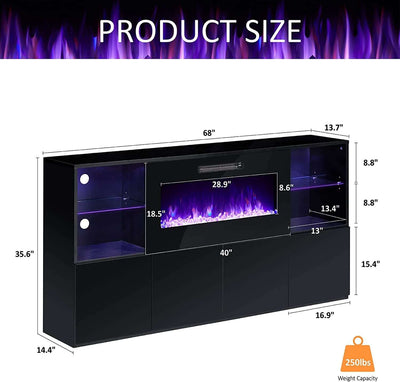 40 Inch TV Stand With Electric Fireplace And LED Lights